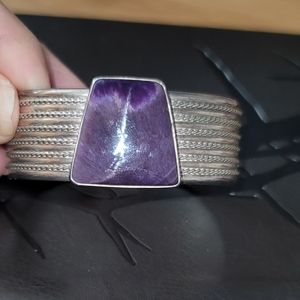 Vintage Navajo D. Lerma Charoite & Solid Sterling Silver Bracelet